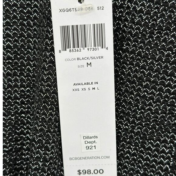 BCBGeneration Black Silver Long Sleeve‎ Pattern A-line Cocktail Dress Medium - Picture 5 of 7